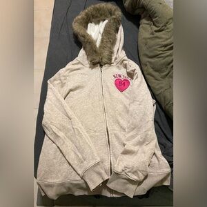 Old Navy Beige Hoodie with Faux Fur Trim Sz L